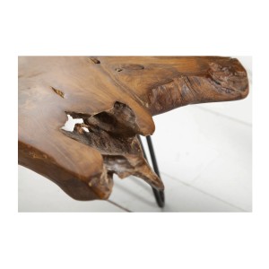 Zoom sur le côté de la table basse RIVET en bois de Teck 100cm