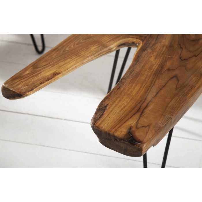 Niedriger Tisch RIVET Massivholz Teak organische Form und schwarzes Metall – authentischer industrieller Design-Tisch