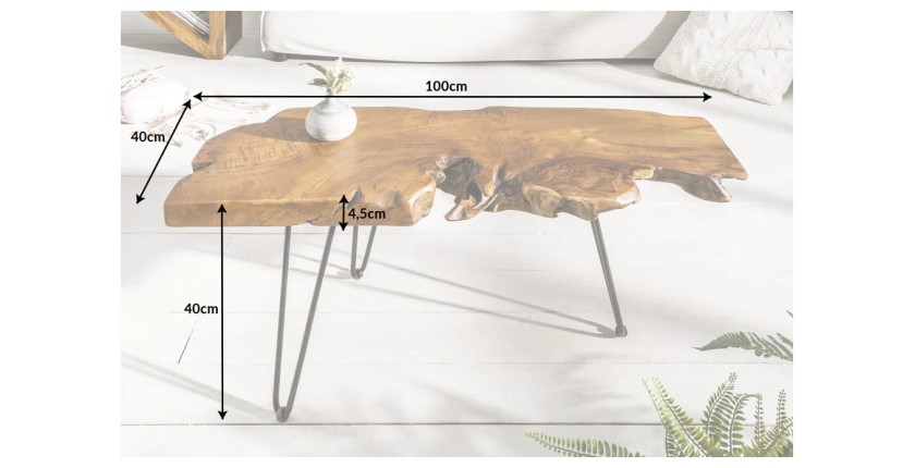 Table basse RIVET en bois de Teck 100cm dimensions