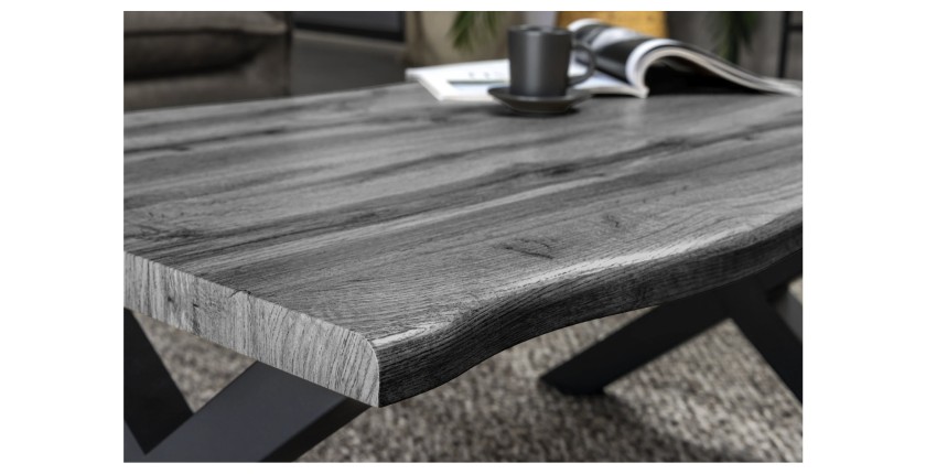 Zoom sur la tranche du plateau de la table basse RIVET grise 90cm