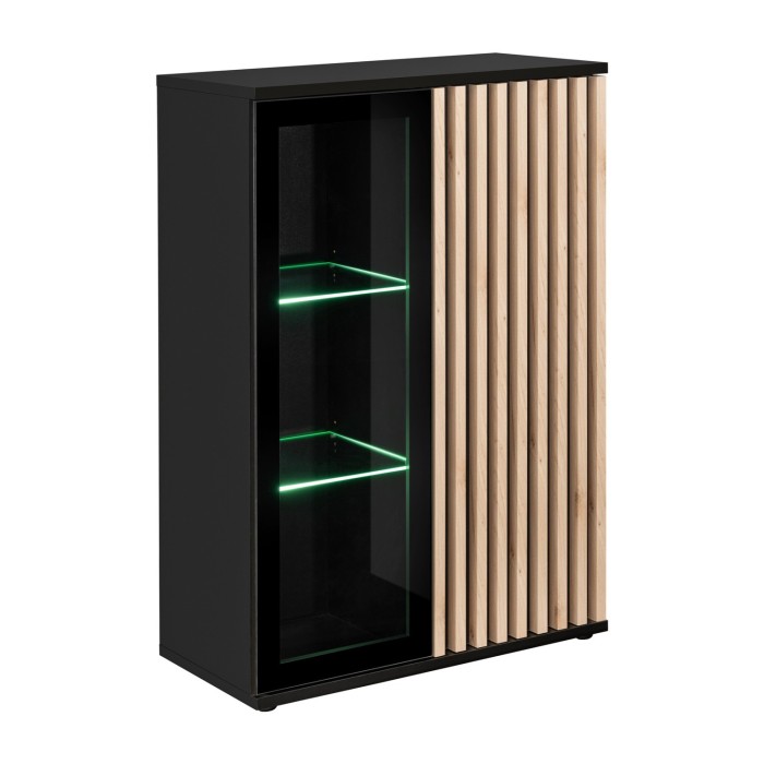 Lage design vitrinekast collectie DEAN - 2 deuren met geïntegreerde LED-verlichting