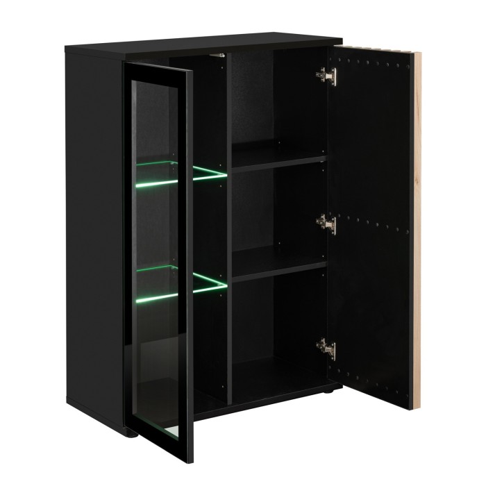 Lage design vitrinekast collectie DEAN - 2 deuren met geïntegreerde LED-verlichting