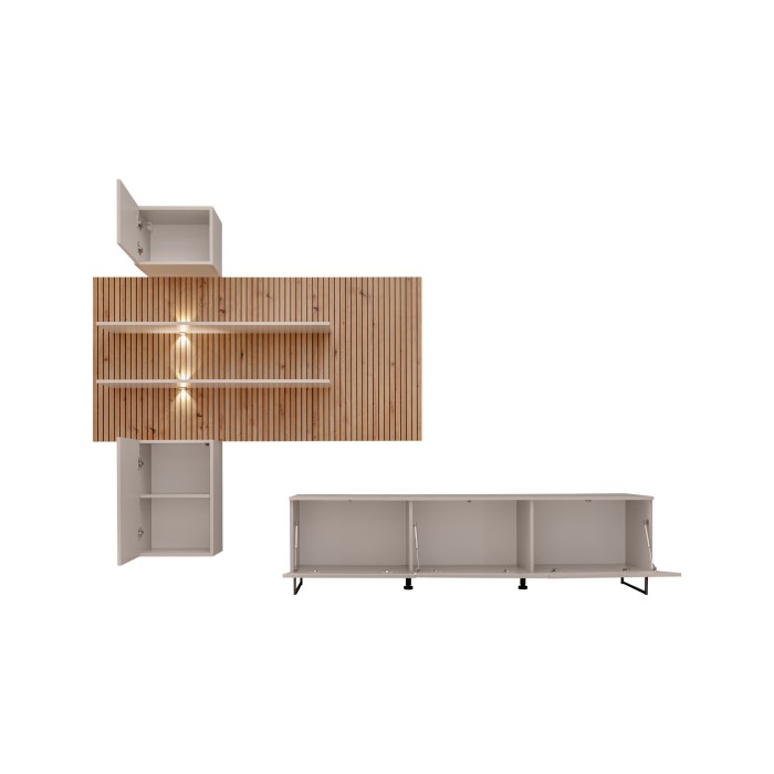 Composizione murale ALVORA (Beige & Rovere) – Pannello murale, mobili a parete e mobile TV