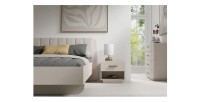 Bed met opbergruimte AMALIE 160x200 cm – Hoofdbord bekleed met beige stof – Lattenbodem inbegrepen – Matras niet inbegrepen
