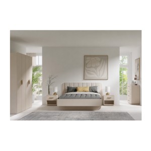 Chambre complète AMALIE beige – Lit 160x200 cm avec sommier, armoire, commode et 2 chevets