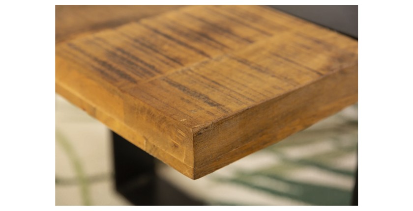 Table basse LODEN 100 cm bois massif de manguier et métal noir – design industriel