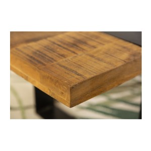 Table basse LODEN 100 cm bois massif de manguier et métal noir – design industriel