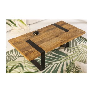 Table basse LODEN 100 cm bois massif de manguier et métal noir – design industriel