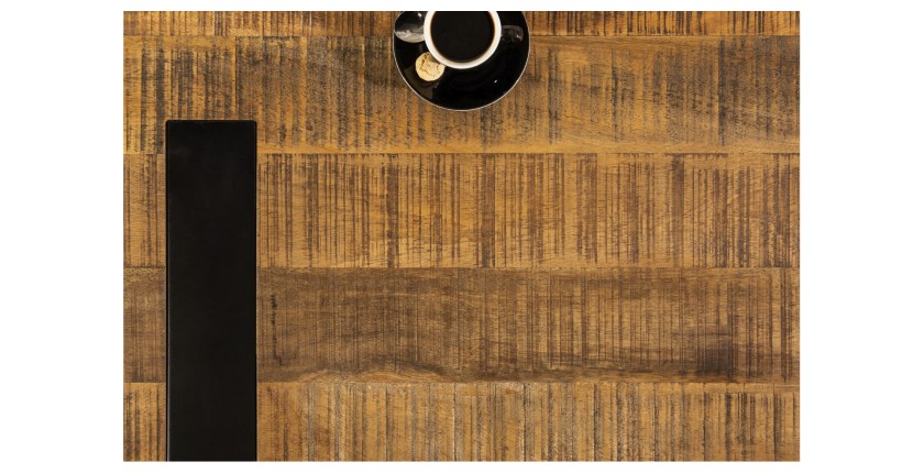 Table basse LODEN 100 cm bois massif de manguier et métal noir – design industriel