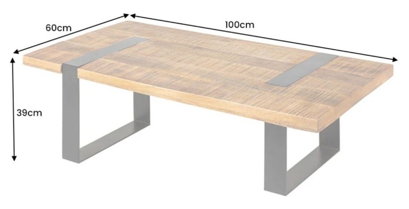 Table basse LODEN 100 cm bois massif de manguier et métal noir – design industriel