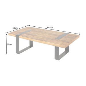 Table basse LODEN 100 cm bois massif de manguier et métal noir – design industriel