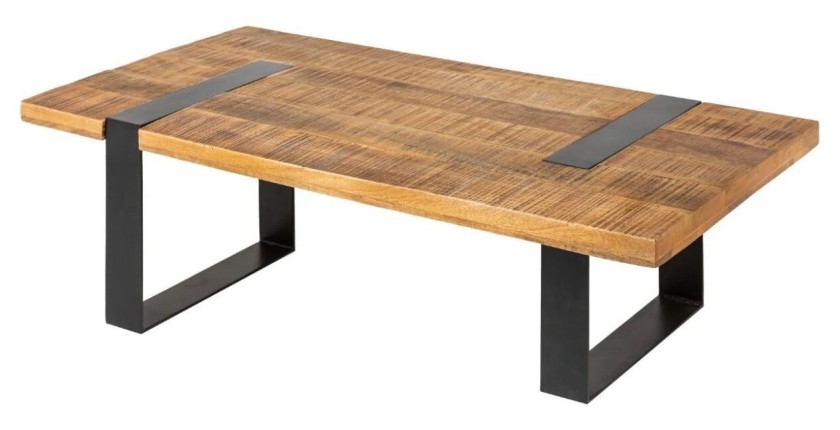 Table basse LODEN 100 cm bois massif de manguier et métal noir – design industriel