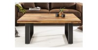Table basse LODEN 100 cm en bois massif de Sheesham et métal noir – style industriel