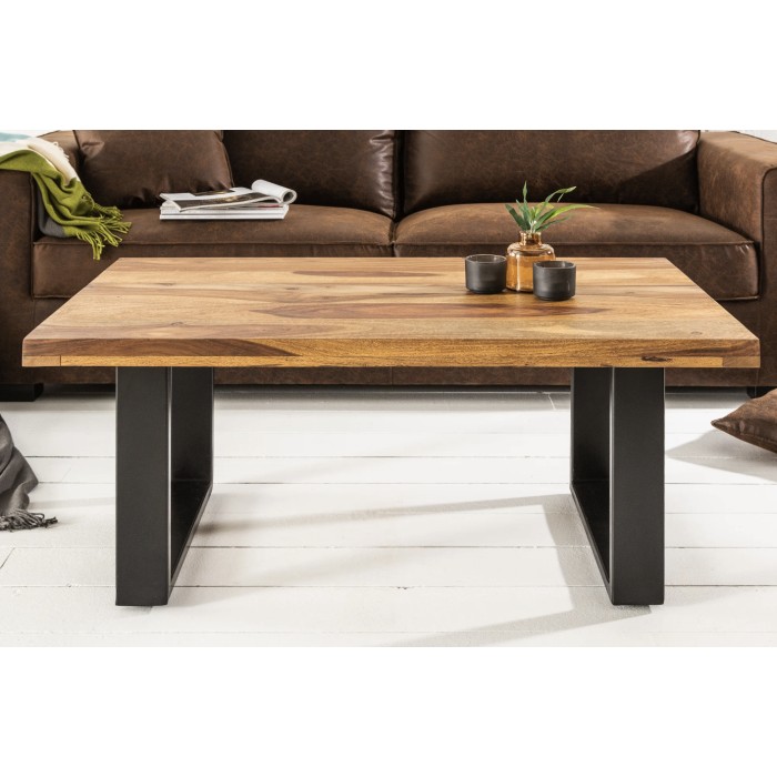 Table basse LODEN 100cm en bois de Sheesham avec pieds en U vue de face