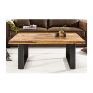 Table basse LODEN 100 cm en bois massif de Sheesham et métal noir – style industriel