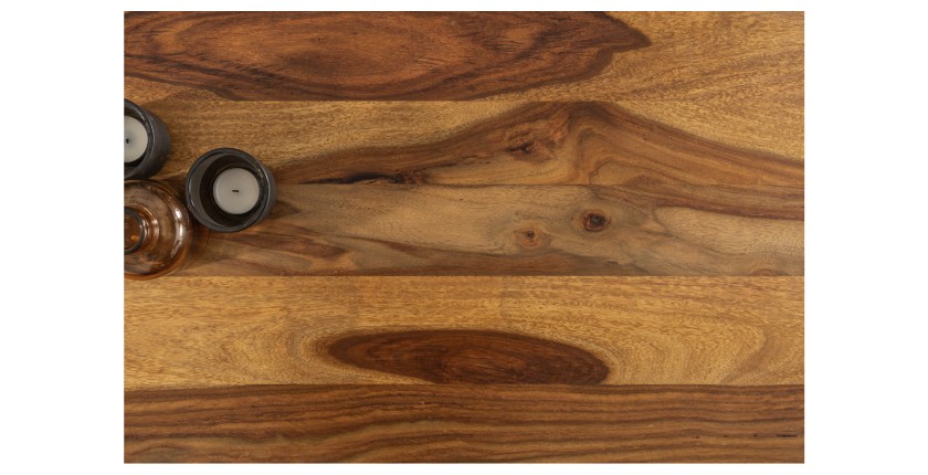 Table basse LODEN 100 cm en bois massif de Sheesham et métal noir – style industriel