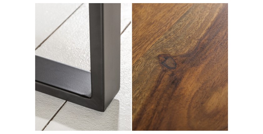 Table basse LODEN 100 cm en bois massif de Sheesham et métal noir – style industriel
