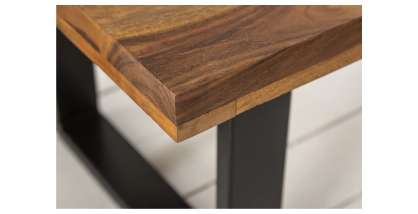 Table basse LODEN 100 cm en bois massif de Sheesham et métal noir – style industriel