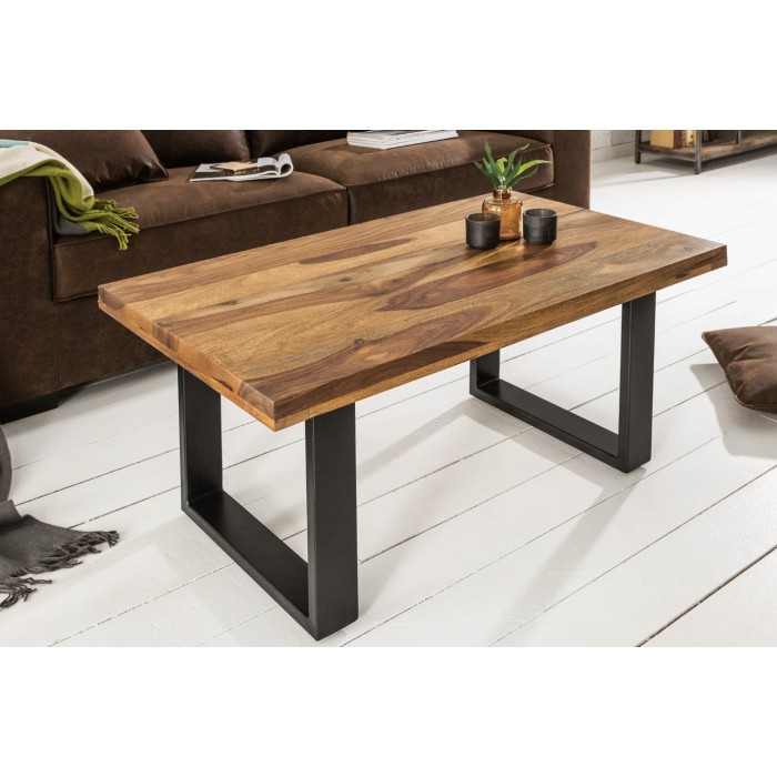 Table basse LODEN 100cm en bois de Sheesham avec pieds en U vue de côté