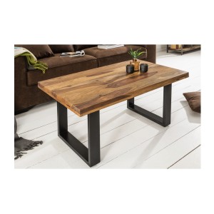 Table basse LODEN 100 cm en bois massif de Sheesham et métal noir – style industriel