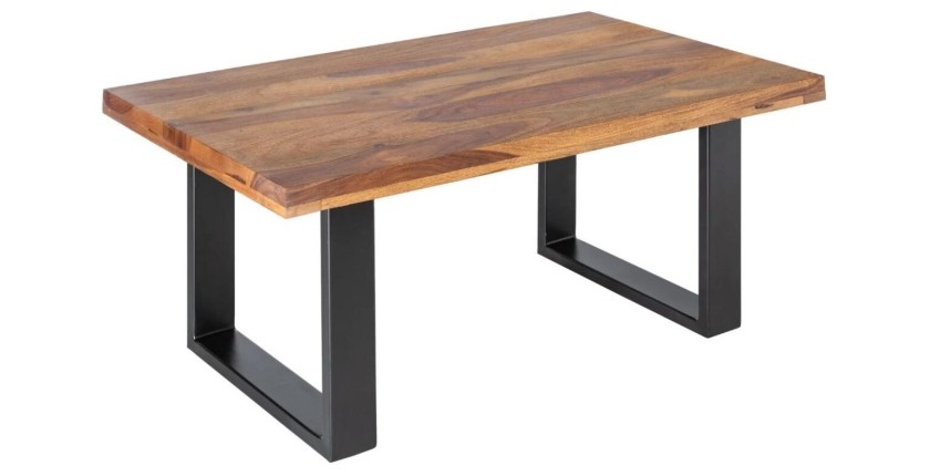 Table basse LODEN 100 cm en bois massif de Sheesham et métal noir – style industriel