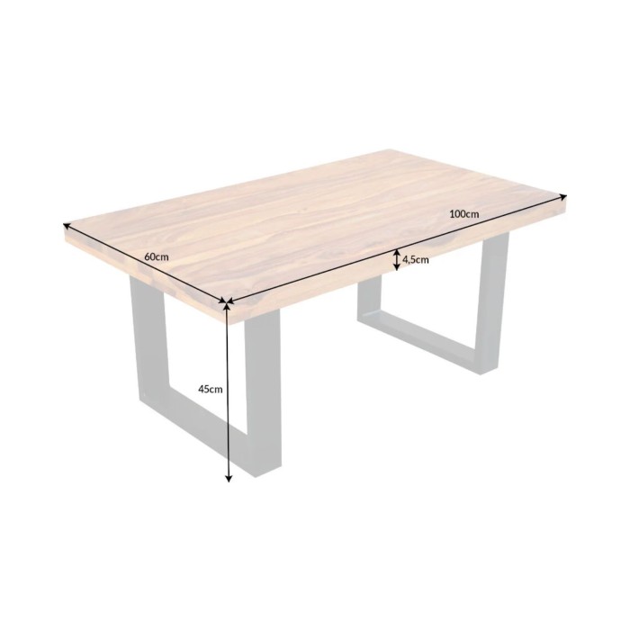 Table basse LODEN 100cm en bois de Sheesham avec pieds en U dimensions
