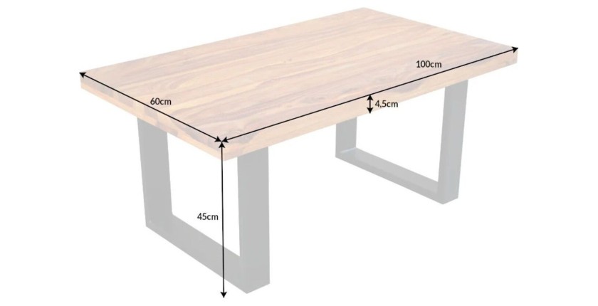 Table basse LODEN 100 cm en bois massif de Sheesham et métal noir – style industriel