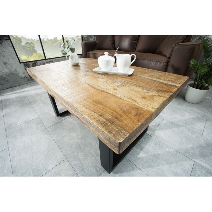 Table de salle à manger 100cm en bois de manguier vue de haut et de côté