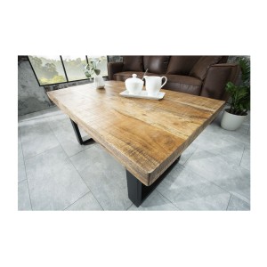 Table basse LODEN 100 cm en bois massif de manguier et métal noir – style industriel