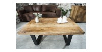Table basse LODEN 100 cm en bois massif de manguier et métal noir – style industriel