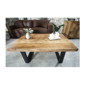 Table basse LODEN 100 cm en bois massif de manguier et métal noir – style industriel