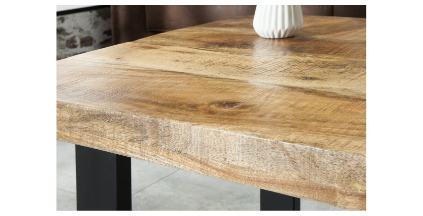 Table basse LODEN 100 cm en bois massif de manguier et métal noir – style industriel