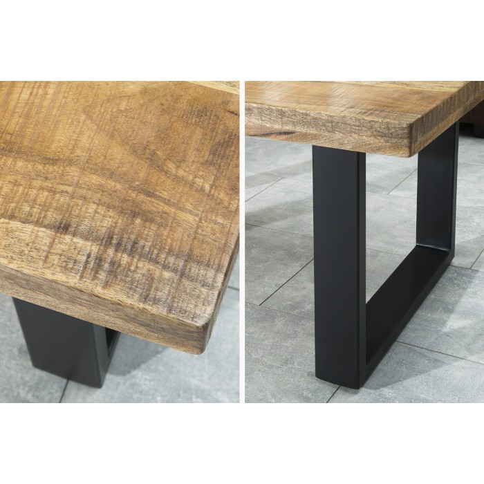 Zoom sur les détails de la table de salle à manger 100cm en bois de manguier
