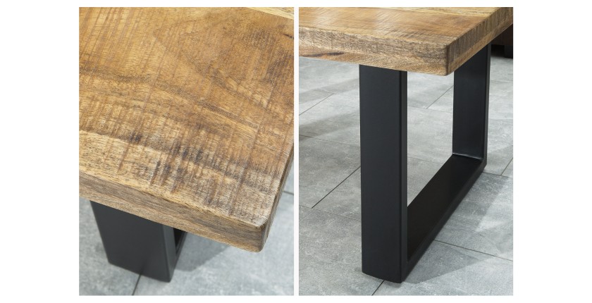 Table basse LODEN 100 cm en bois massif de manguier et métal noir – style industriel