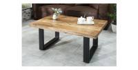 Table basse LODEN 100 cm en bois massif de manguier et métal noir – style industriel