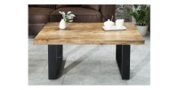 Table basse LODEN 100 cm en bois massif de manguier et métal noir – style industriel
