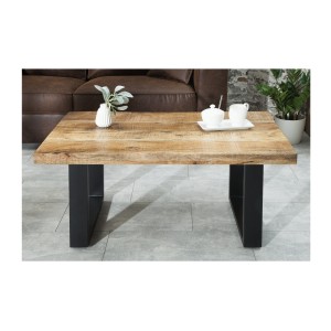 Table basse LODEN 100 cm en bois massif de manguier et métal noir – style industriel