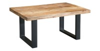Table basse LODEN 100 cm en bois massif de manguier et métal noir – style industriel