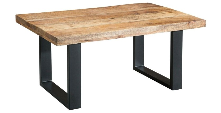 Table basse LODEN 100 cm en bois massif de manguier et métal noir – style industriel