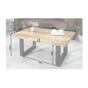 Table basse LODEN 100 cm en bois massif de manguier et métal noir – style industriel