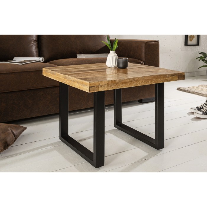 Mesa de centro LODEN 60 cm en madera maciza de mango y metal negro – estilo industrial