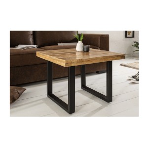 Table basse LODEN 60 cm en bois massif de manguier et métal noir – style industriel
