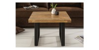 Table basse LODEN 60 cm en bois massif de manguier et métal noir – style industriel
