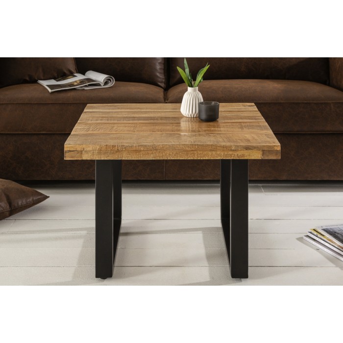 Mesa de centro LODEN 60 cm en madera maciza de mango y metal negro – estilo industrial