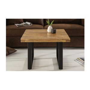 Table basse LODEN 60 cm en bois massif de manguier et métal noir – style industriel