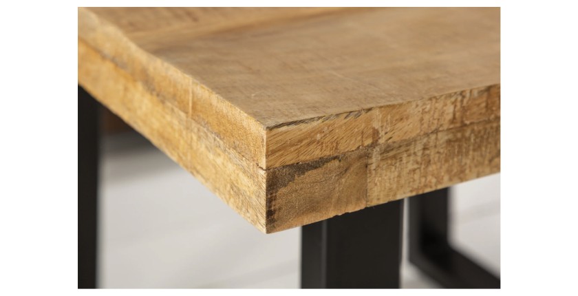 Table basse LODEN 60 cm en bois massif de manguier et métal noir – style industriel