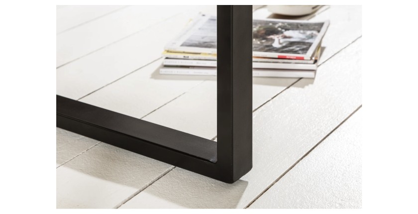 Table basse LODEN 60 cm en bois massif de manguier et métal noir – style industriel