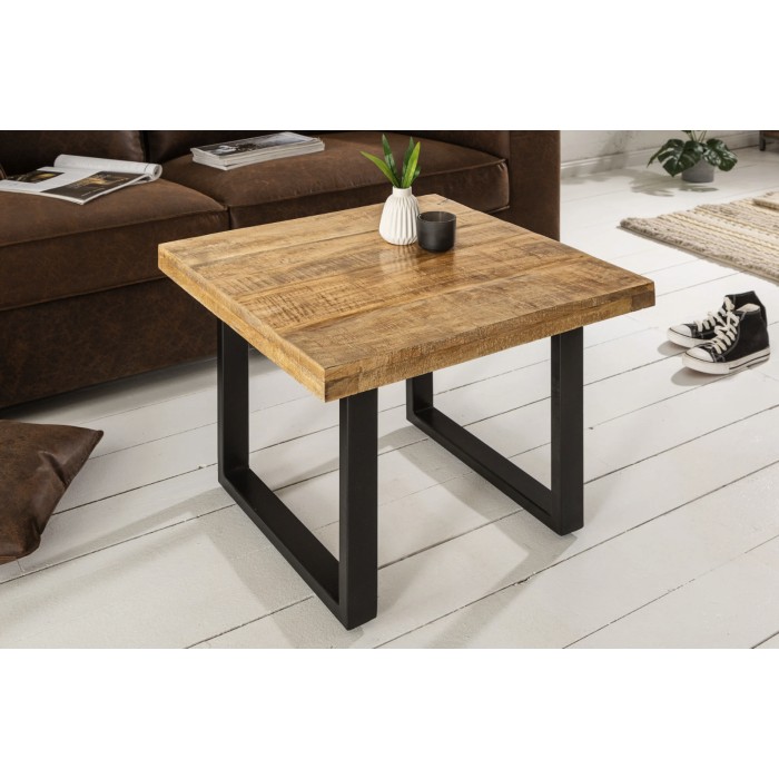 Mesa de centro LODEN 60 cm en madera maciza de mango y metal negro – estilo industrial