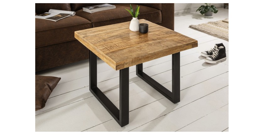 Table basse LODEN 60 cm en bois massif de manguier et métal noir – style industriel