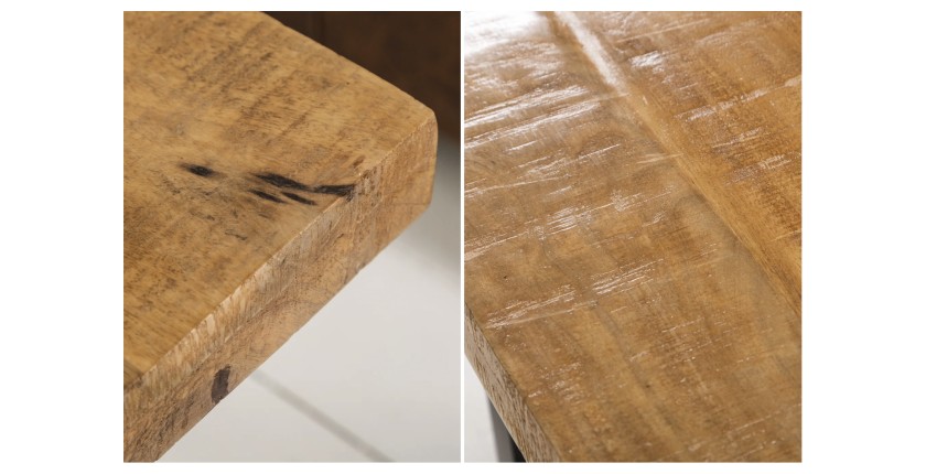 Table basse LODEN 60 cm en bois massif de manguier et métal noir – style industriel